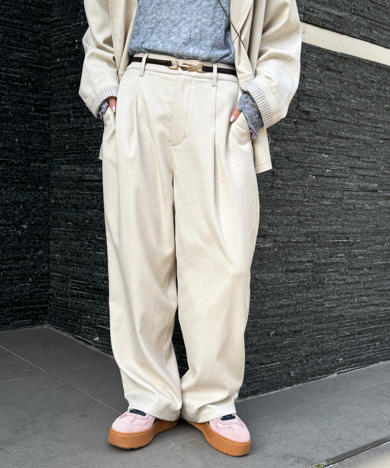 配色ステッチ裾ドロストパンツ 詳細画像 オフホワイト 2