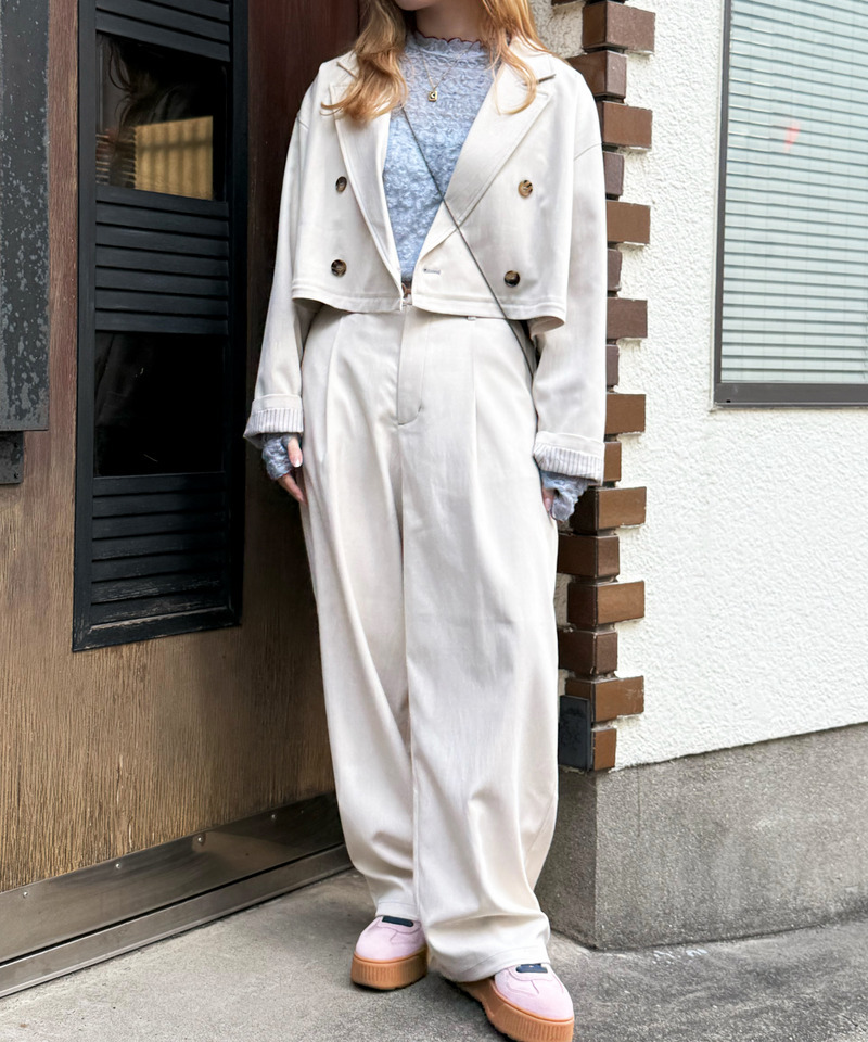 配色ステッチ裾ドロストパンツ 詳細画像 オフホワイト 5