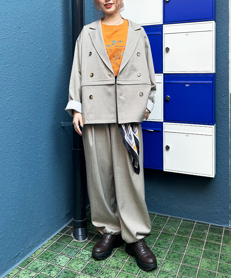配色ステッチ裾ドロストパンツ 詳細画像 グレー 13