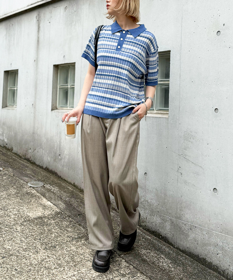 配色ステッチ裾ドロストパンツ 詳細画像 グレー 4