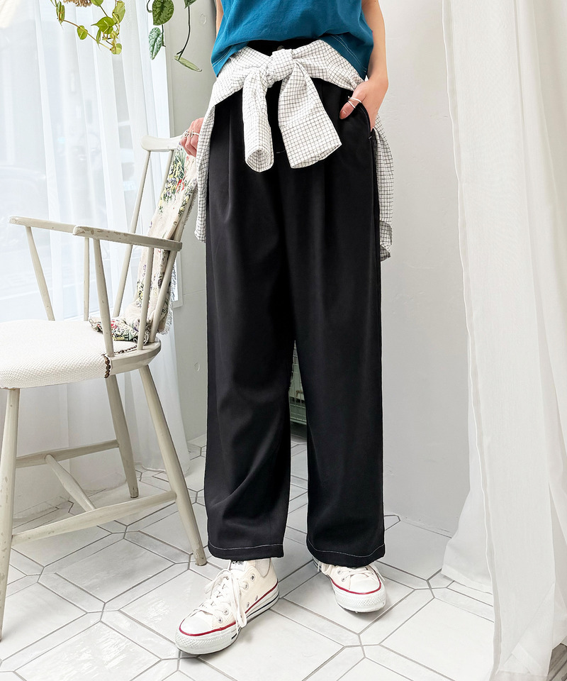 配色ステッチ裾ドロストパンツ 詳細画像 ブラック 2
