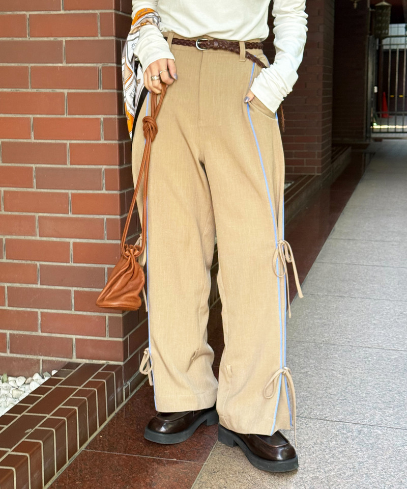 ピンストライプリボンパンツ 詳細画像 ベージュ 2