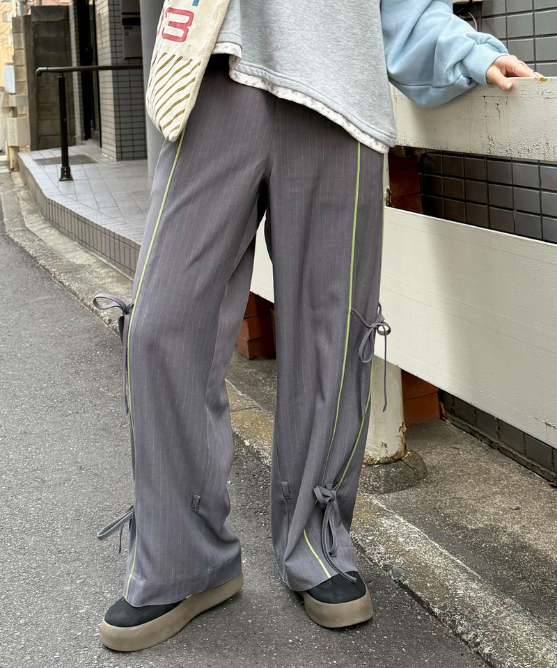 ピンストライプリボンパンツ 詳細画像 グレー 1
