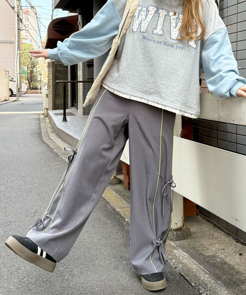 ピンストライプリボンパンツ 詳細画像 グレー 3