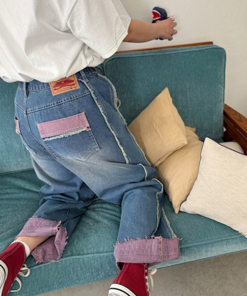 下糸配色ウエストボタン調節パンツ 詳細画像 ピンク 2