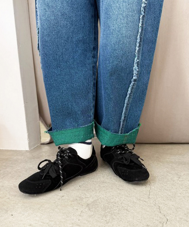 下糸配色ウエストボタン調節パンツ 詳細画像 グリーン 4