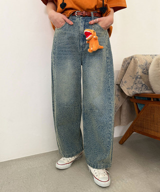 レオパード柄カーブデニムパンツ