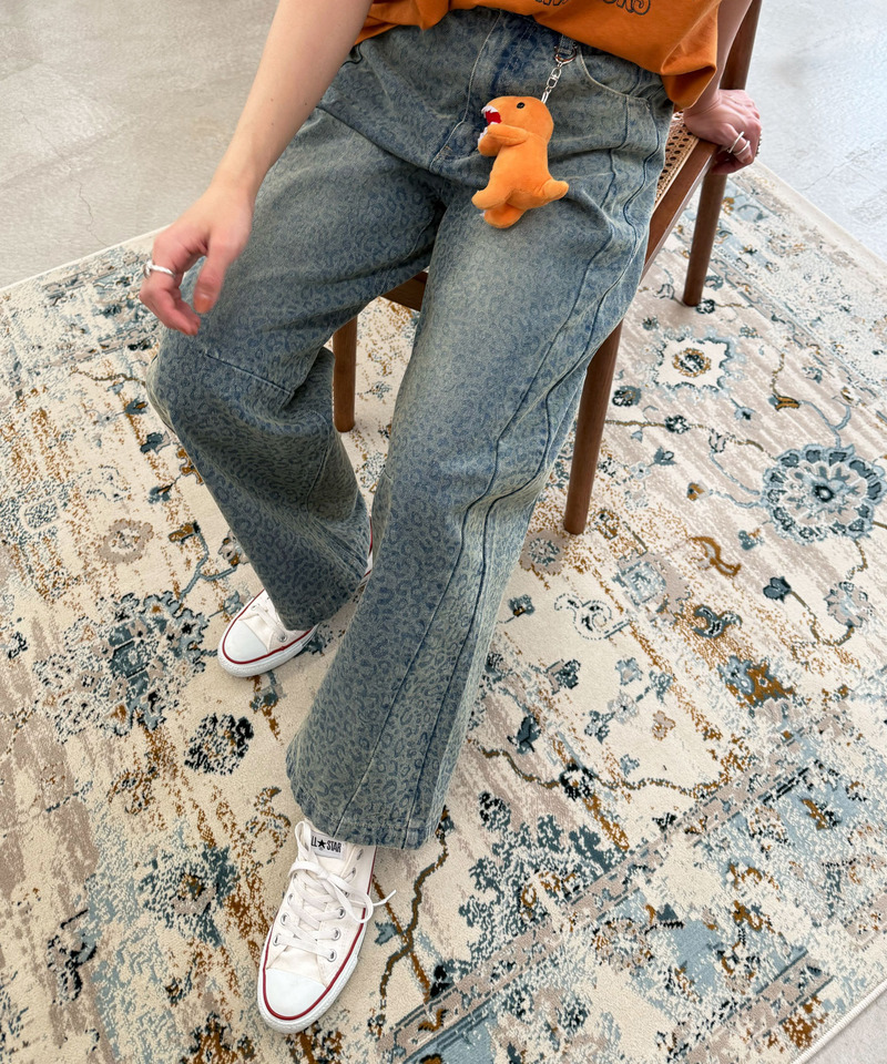 レオパード柄カーブデニムパンツ 詳細画像 デニムブルー 2