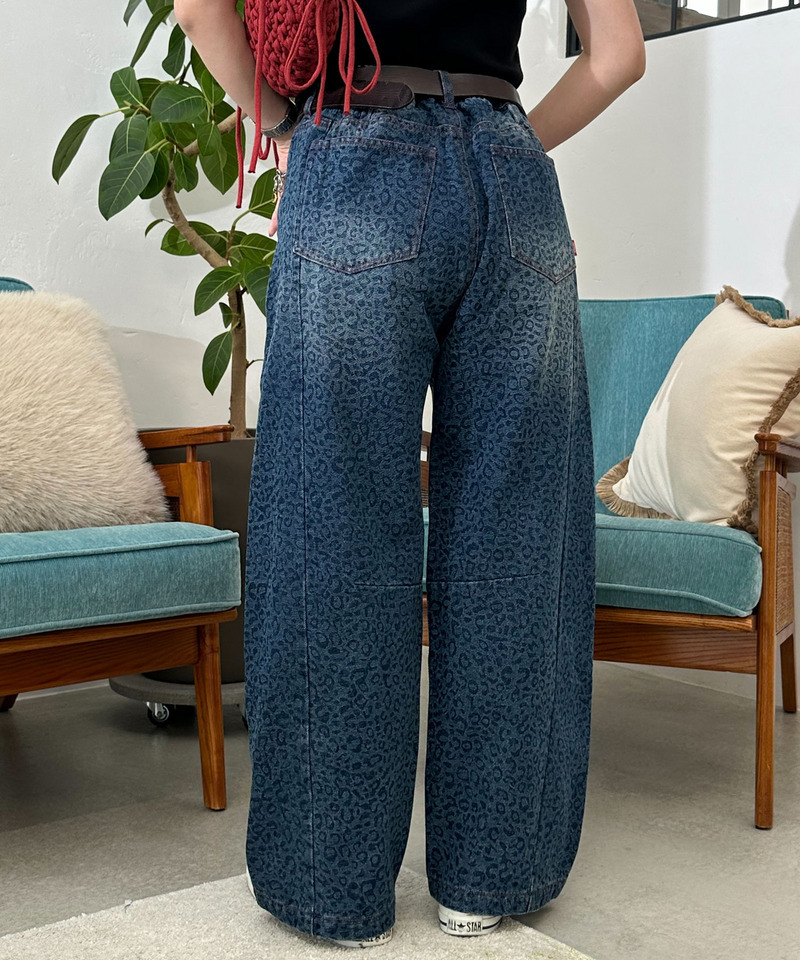 レオパード柄カーブデニムパンツ 詳細画像 インディゴ 2