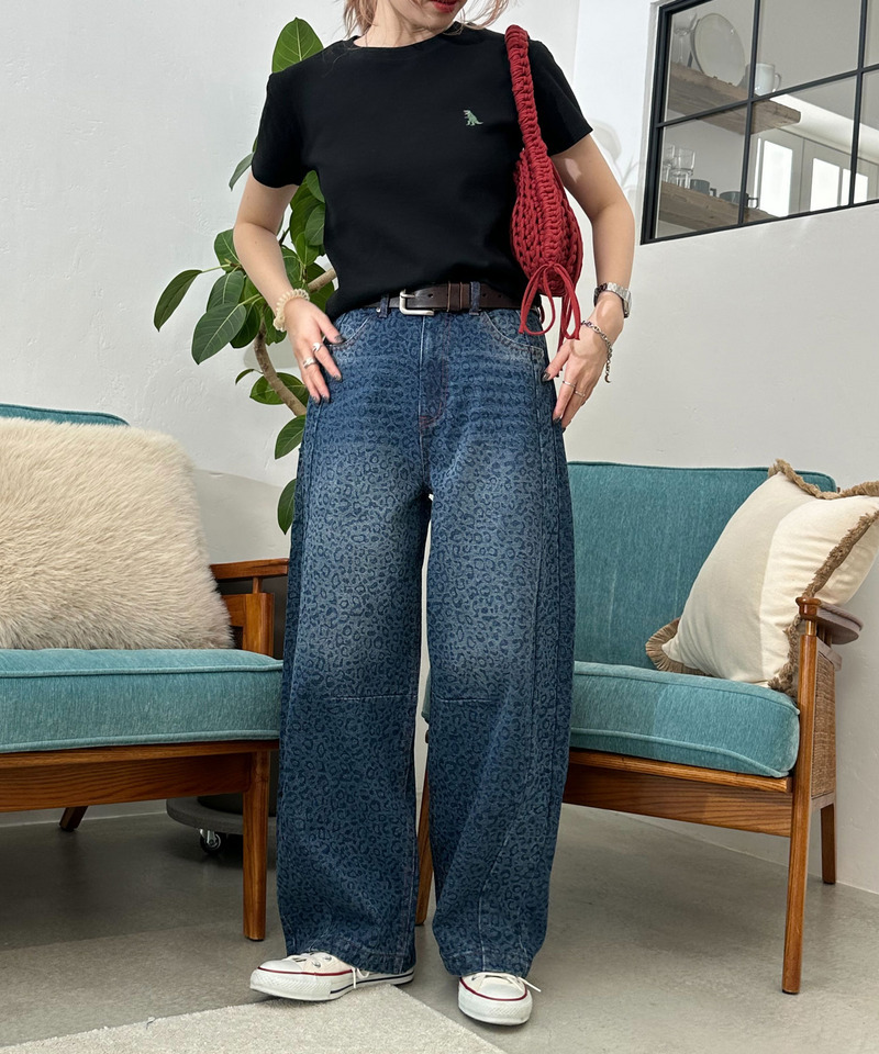 レオパード柄カーブデニムパンツ 詳細画像 インディゴ 3