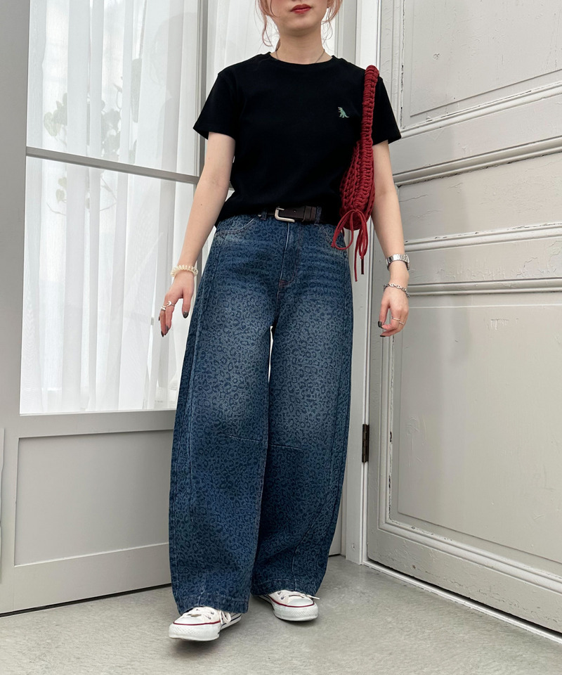 レオパード柄カーブデニムパンツ 詳細画像 インディゴ 4