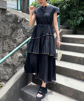 配色メローティアードワンピース