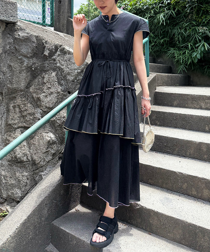 配色メローティアードワンピース 詳細画像 ブラック 1