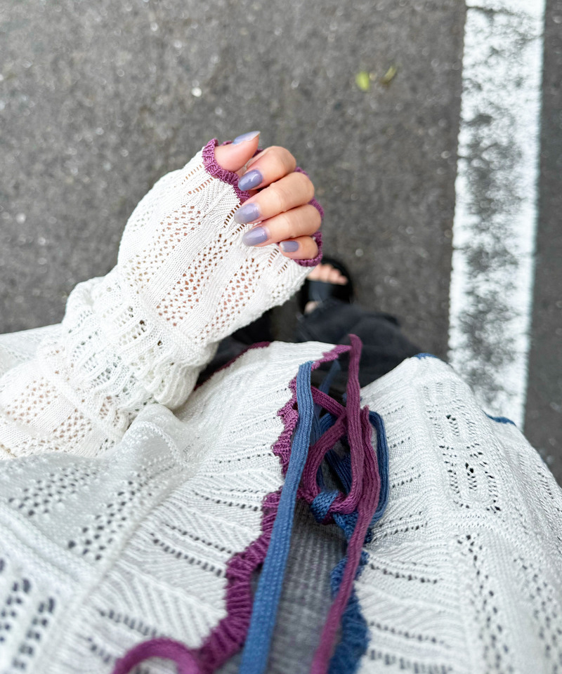 配色リボンレースニットカーデ 詳細画像 オフホワイト 19