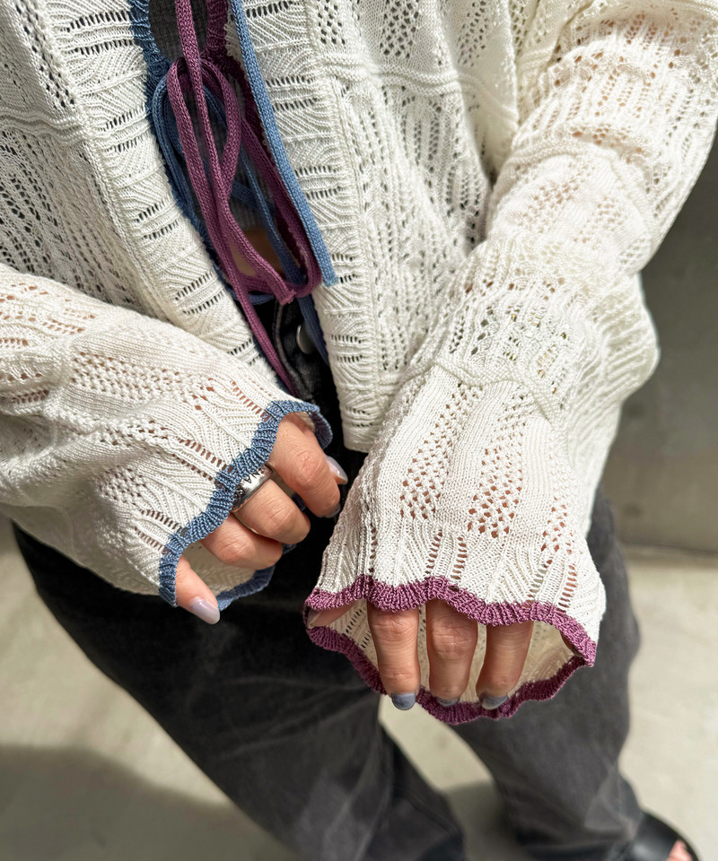 配色リボンレースニットカーデ 詳細画像 オフホワイト 20