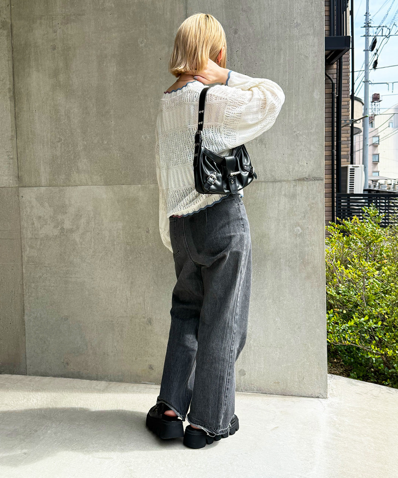 配色リボンレースニットカーデ 詳細画像 オフホワイト 6