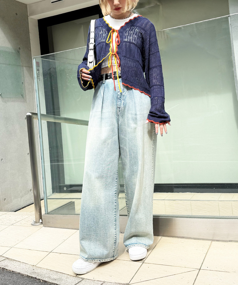 配色リボンレースニットカーデ 詳細画像 ネイビー 7