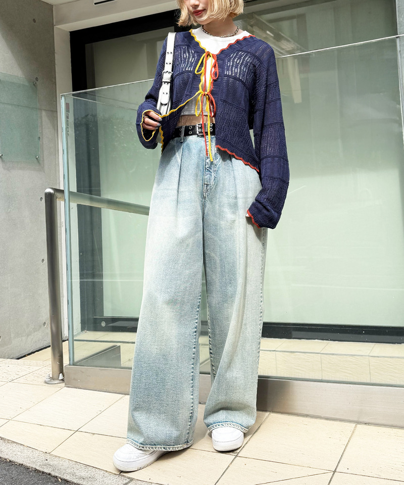 配色リボンレースニットカーデ 詳細画像 ネイビー 9