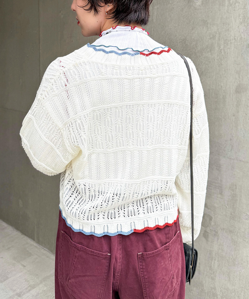 配色リボンレースニットカーデ 詳細画像 柄A 11