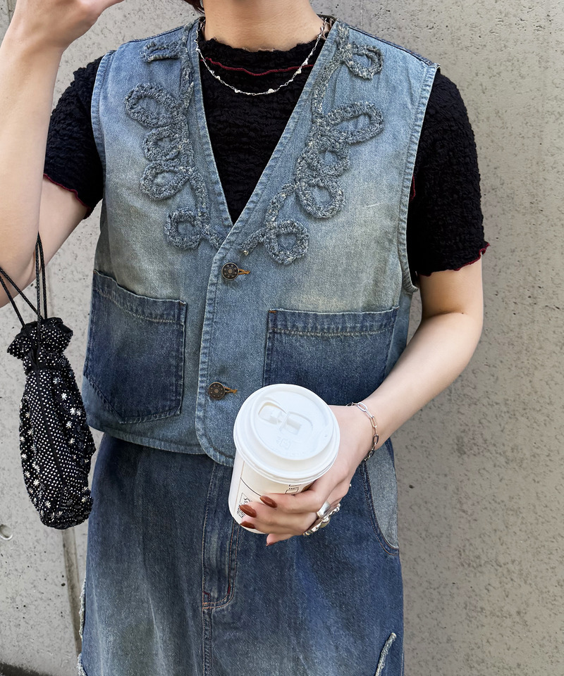 うねうねフリンジデニムベスト 詳細画像 デニムブルー 2