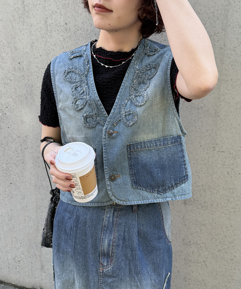 うねうねフリンジデニムベスト 詳細画像 デニムブルー 3