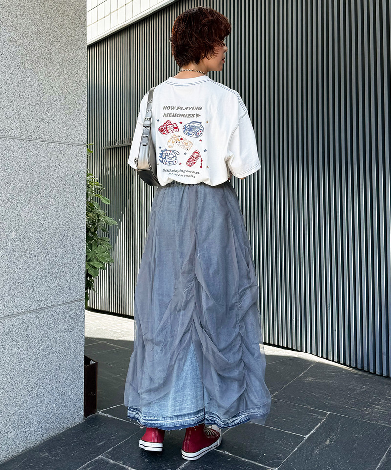 デニム&times;チュールボリュームスカート 詳細画像 インディゴ 3