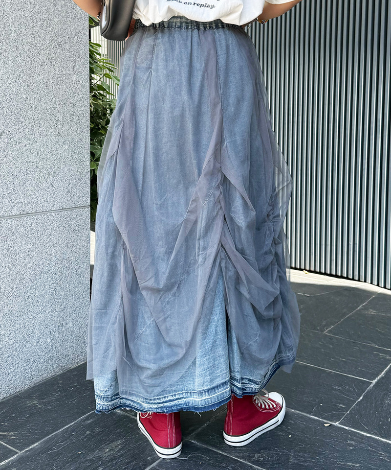 デニム&times;チュールボリュームスカート 詳細画像 インディゴ 4
