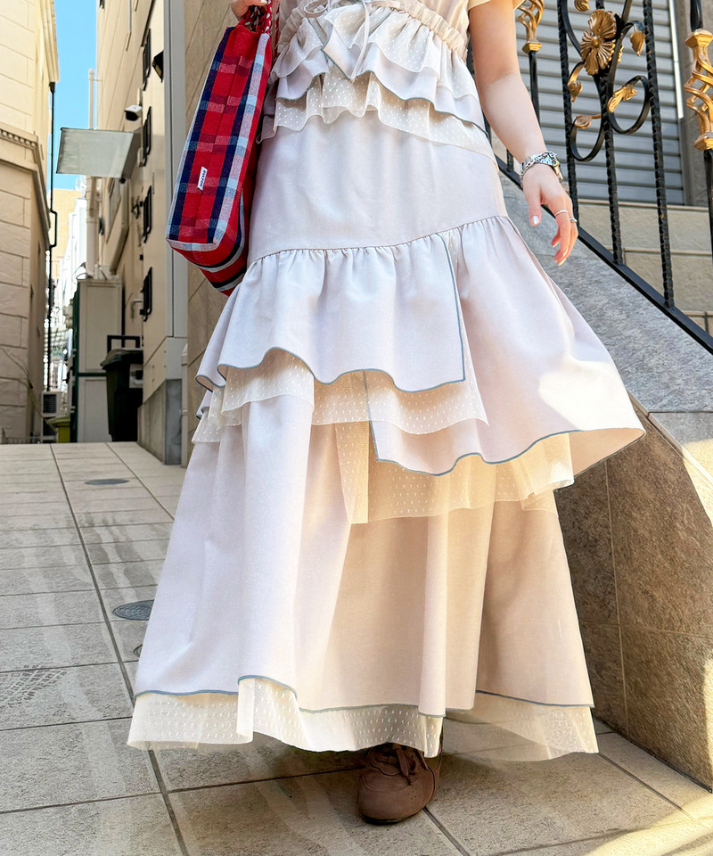 ドットチュール ティアードスカート 詳細画像 ベージュ 12