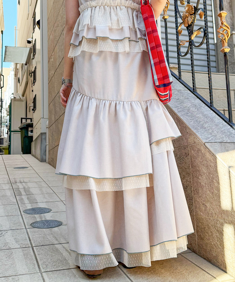 ドットチュール ティアードスカート 詳細画像 ベージュ 13