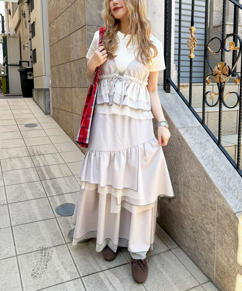 ドットチュール ティアードスカート 詳細画像 ベージュ 5