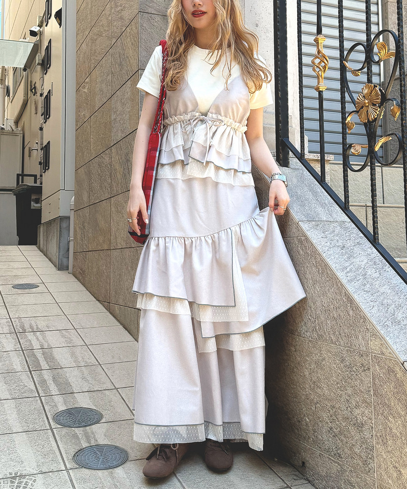 ドットチュール ティアードスカート 詳細画像 ベージュ 6