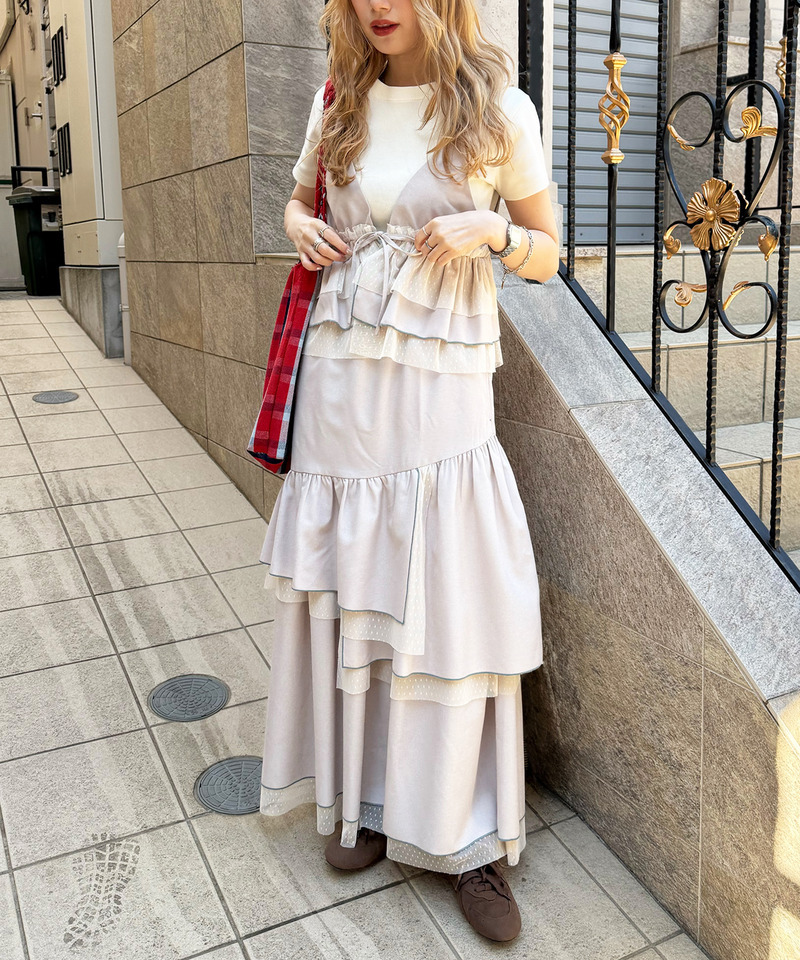 ドットチュール ティアードスカート 詳細画像 ベージュ 8