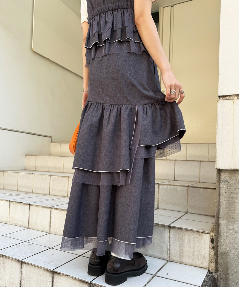 ドットチュール ティアードスカート 詳細画像 グレー 2