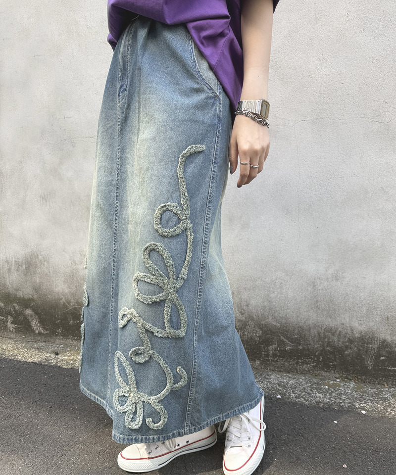 うねうねフリンジデニムスカート 詳細画像 デニムブルー 3