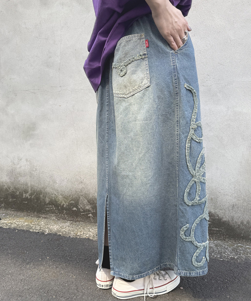 うねうねフリンジデニムスカート 詳細画像 デニムブルー 4