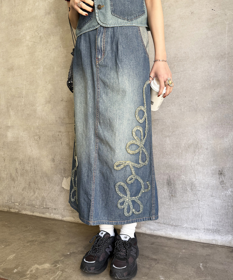 うねうねフリンジデニムスカート 詳細画像 インディゴ 1
