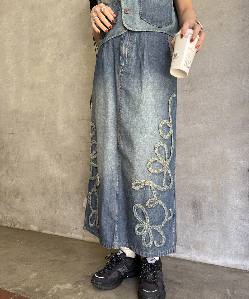 うねうねフリンジデニムスカート 詳細画像 インディゴ 2