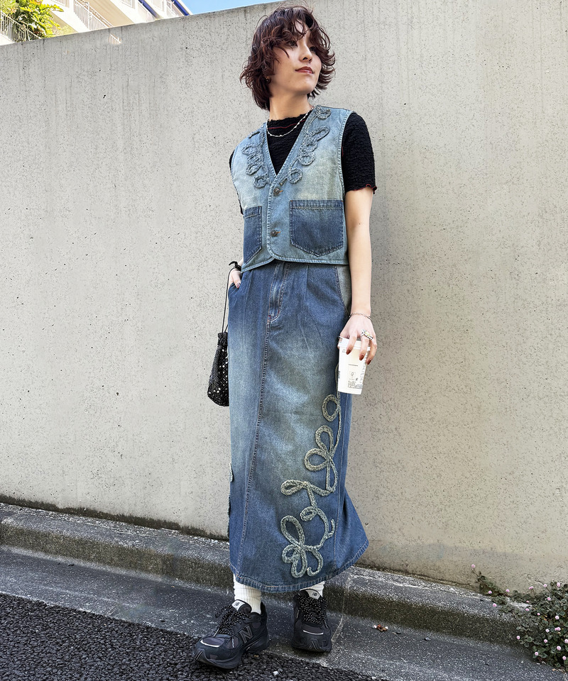 うねうねフリンジデニムスカート 詳細画像 インディゴ 3