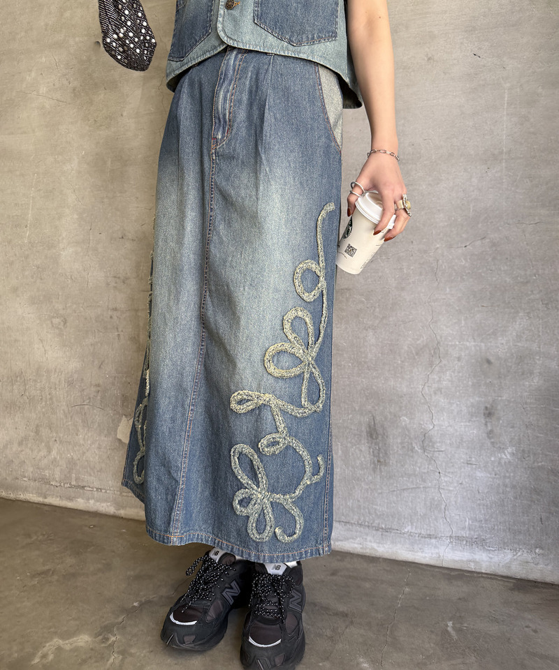 うねうねフリンジデニムスカート 詳細画像 インディゴ 4