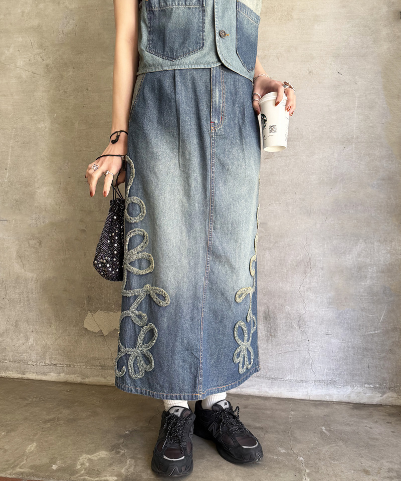 うねうねフリンジデニムスカート 詳細画像 インディゴ 5