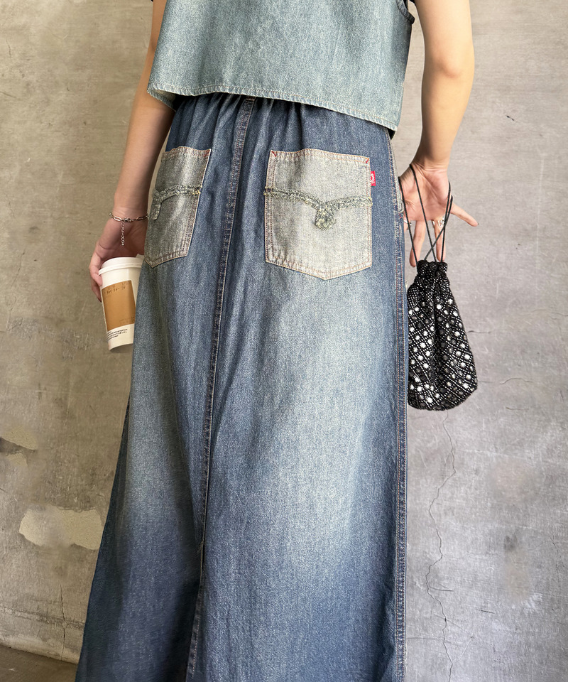 うねうねフリンジデニムスカート 詳細画像 インディゴ 6