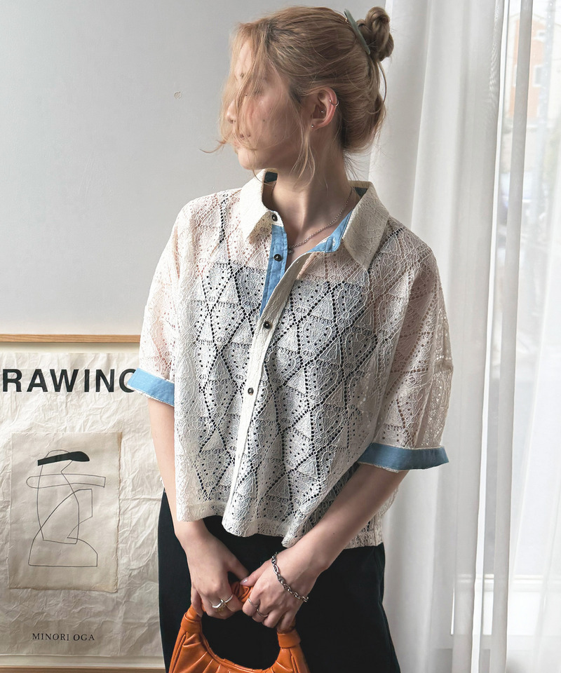 五分袖レースシャツ 詳細画像 オフホワイト 1