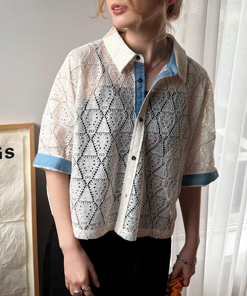 五分袖レースシャツ 詳細画像 オフホワイト 10