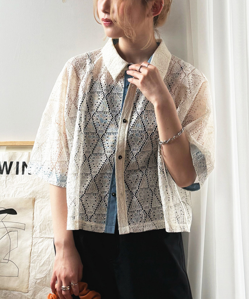 五分袖レースシャツ 詳細画像 オフホワイト 6