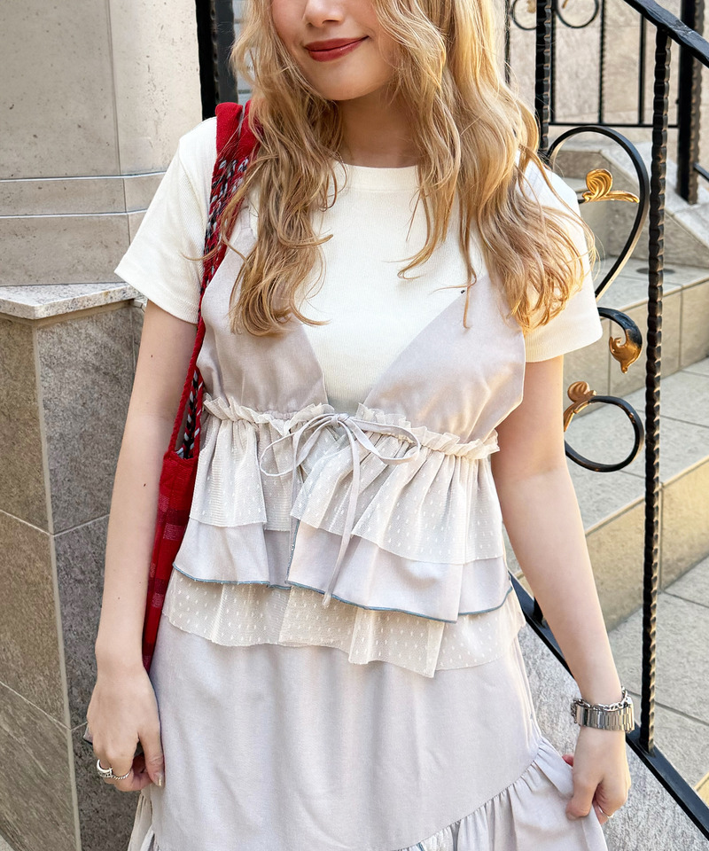 前後2WAY ドットチュールティアードキャミ 詳細画像 ベージュ 9