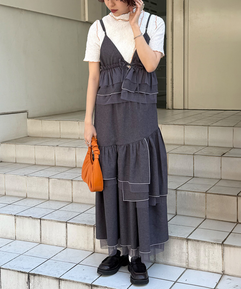 前後2WAY ドットチュールティアードキャミ 詳細画像 グレー 12