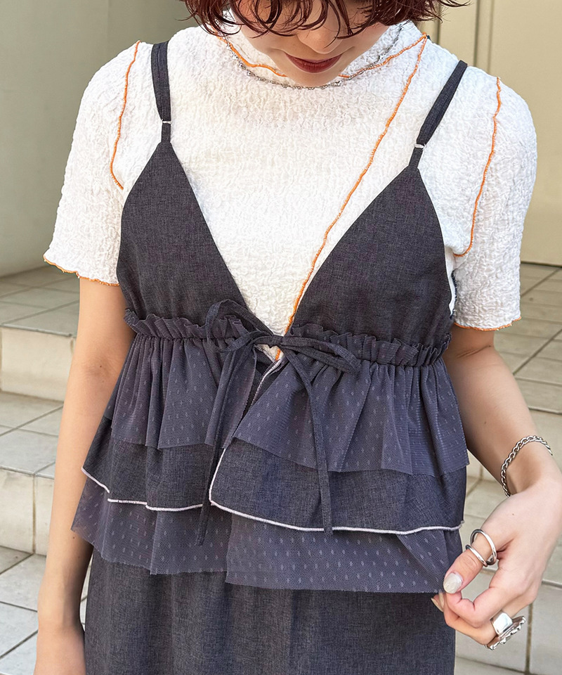 前後2WAY ドットチュールティアードキャミ 詳細画像 グレー 2