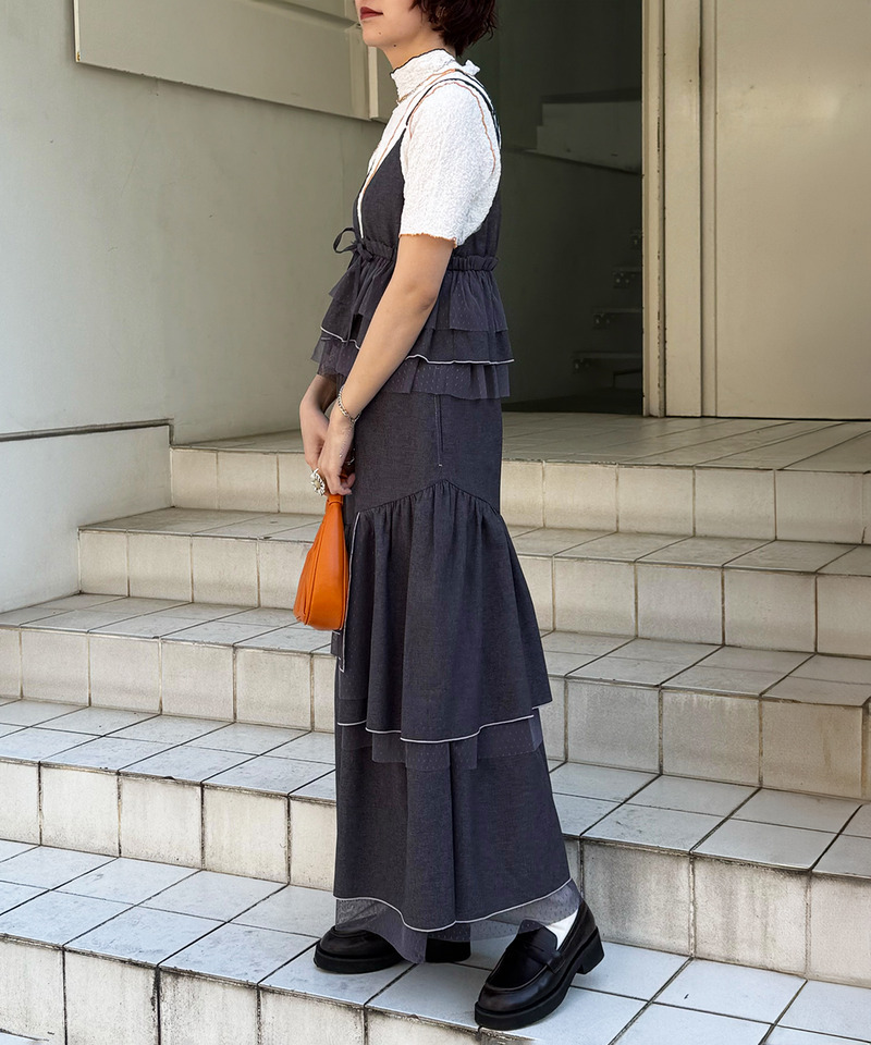 前後2WAY ドットチュールティアードキャミ 詳細画像 グレー 8