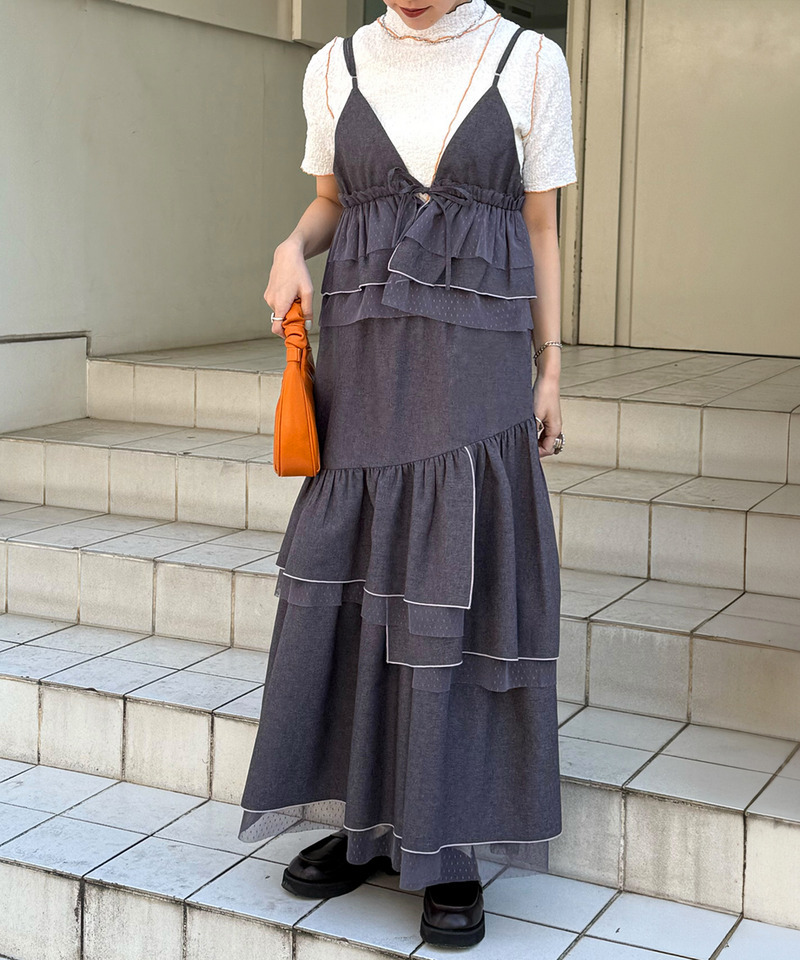 前後2WAY ドットチュールティアードキャミ 詳細画像 グレー 9