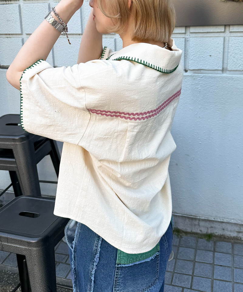 CRAFT刺しゅう開襟シャツ 詳細画像 オフホワイト 13